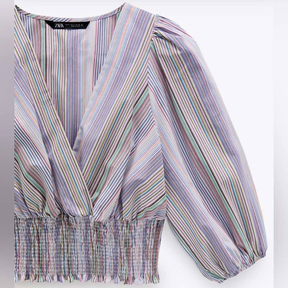 ZARA Balloon Sleeve Striped Shirt Size Small